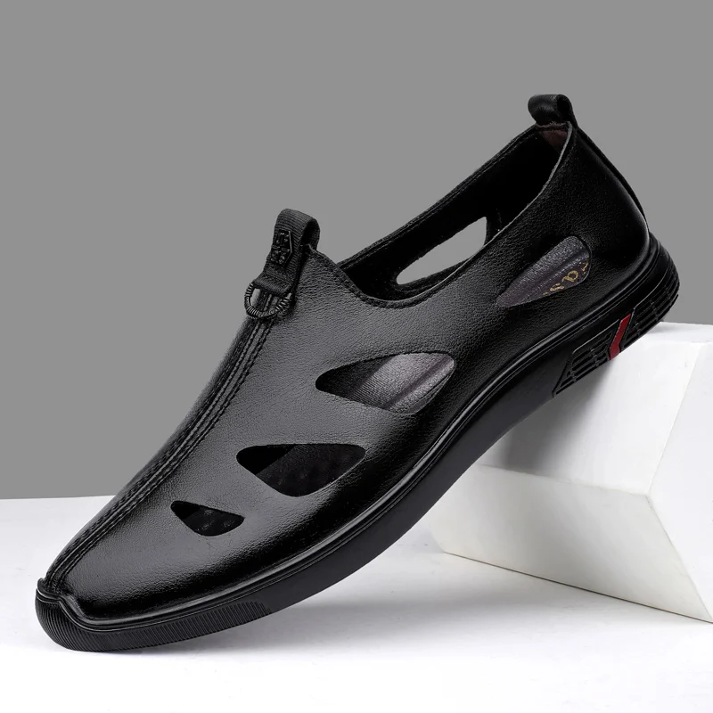 Men's Black Genuine Leather Hollow Out Sandals Slip on Big Size:37-45 Breathable Casual Summer Office Male Soft Soled Flat Shoes
Men's Black Genuine Leather Hollow Out Sandals Slip on Big Size:37-45 Breathable Casual Summer Office Male Soft Soled Flat Shoes