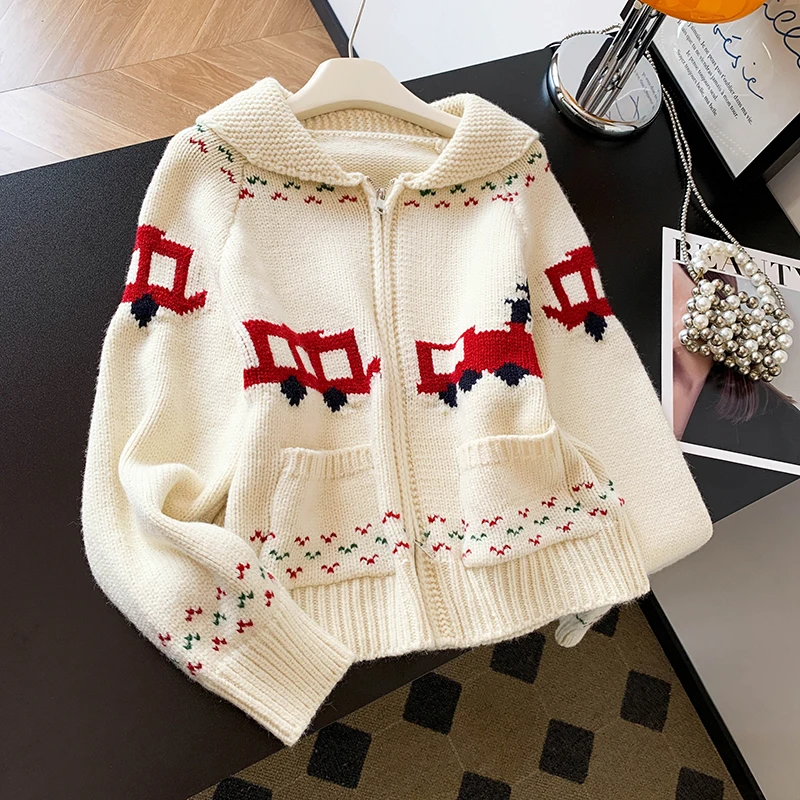 Корейский мультяшный автомобильный узор Thi вязаный свитер на молнии, джет, женский осенне-зимний универсальный теплый шерстяной кардиган
Корейский мультяшный автомобильный узор Thi вязаный свитер на молнии, джет, женский осенне-зимний универсальный теплый шерстяной кардиган