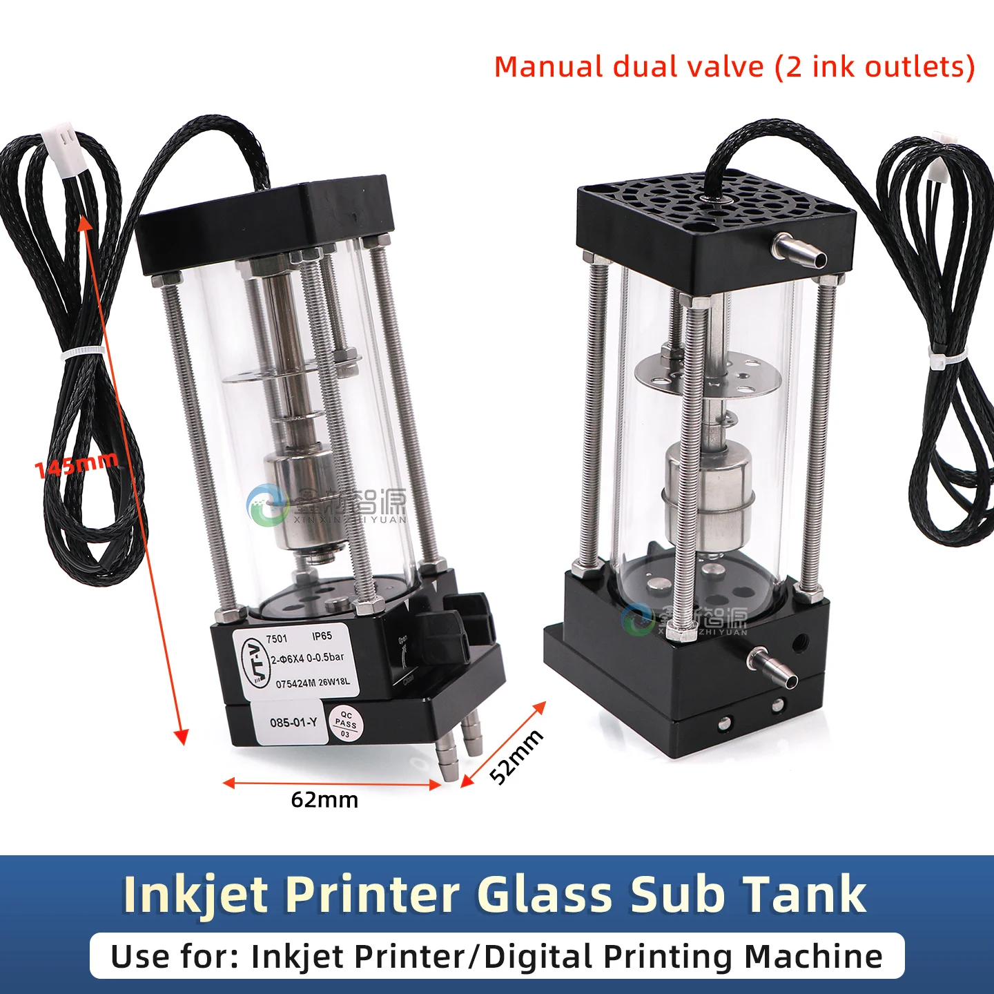 Inkjet Printer VT-V 7501 Glass Ink Tank for Digital Printing Machine Manual Dual Valve Sub Tank 52*62*145MM Ink Cartridge
Inkjet Printer VT-V 7501 Glass Ink Tank for Digital Printing Machine Manual Dual Valve Sub Tank 52*62*145MM Ink Cartridge