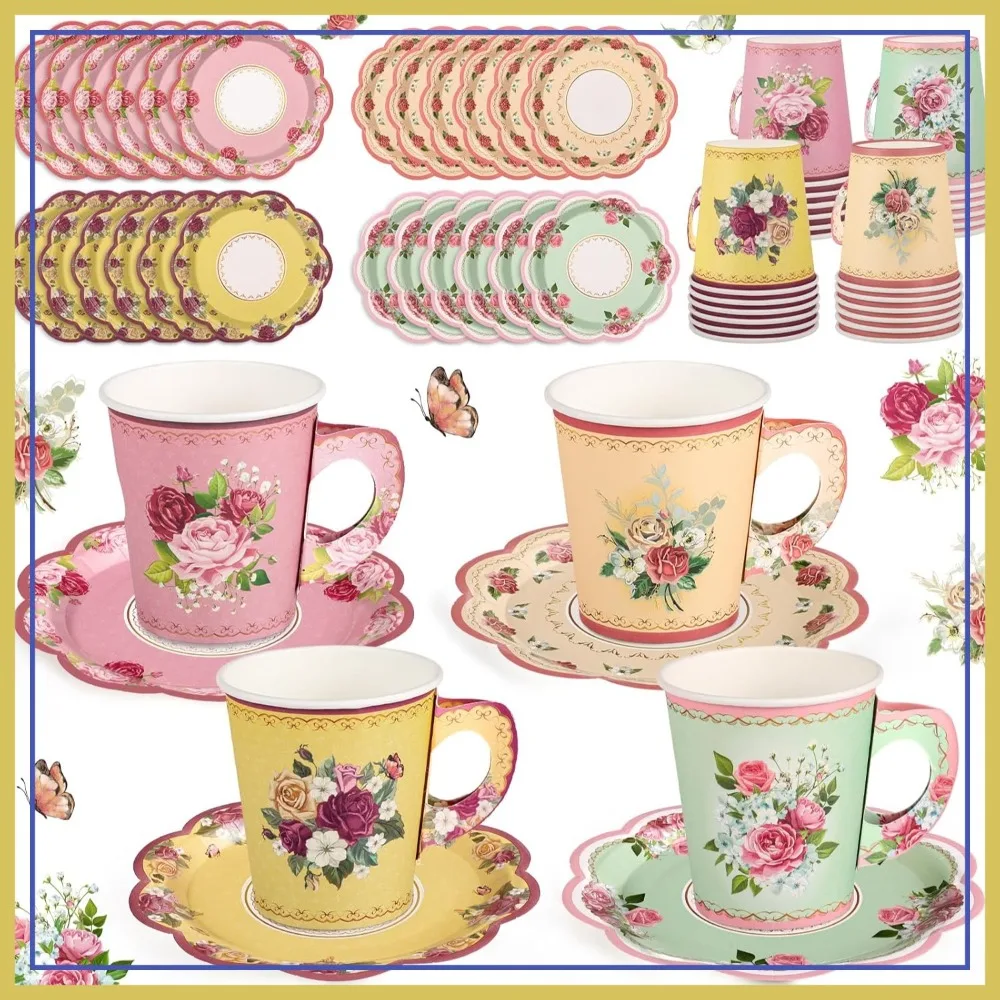 24 Sets Vintage Floral Paper Tea Cups with Handles and Saucers, 7 oz Disposable for Parties
24 Sets Vintage Floral Paper Tea Cups with Handles and Saucers, 7 oz Disposable for Parties
