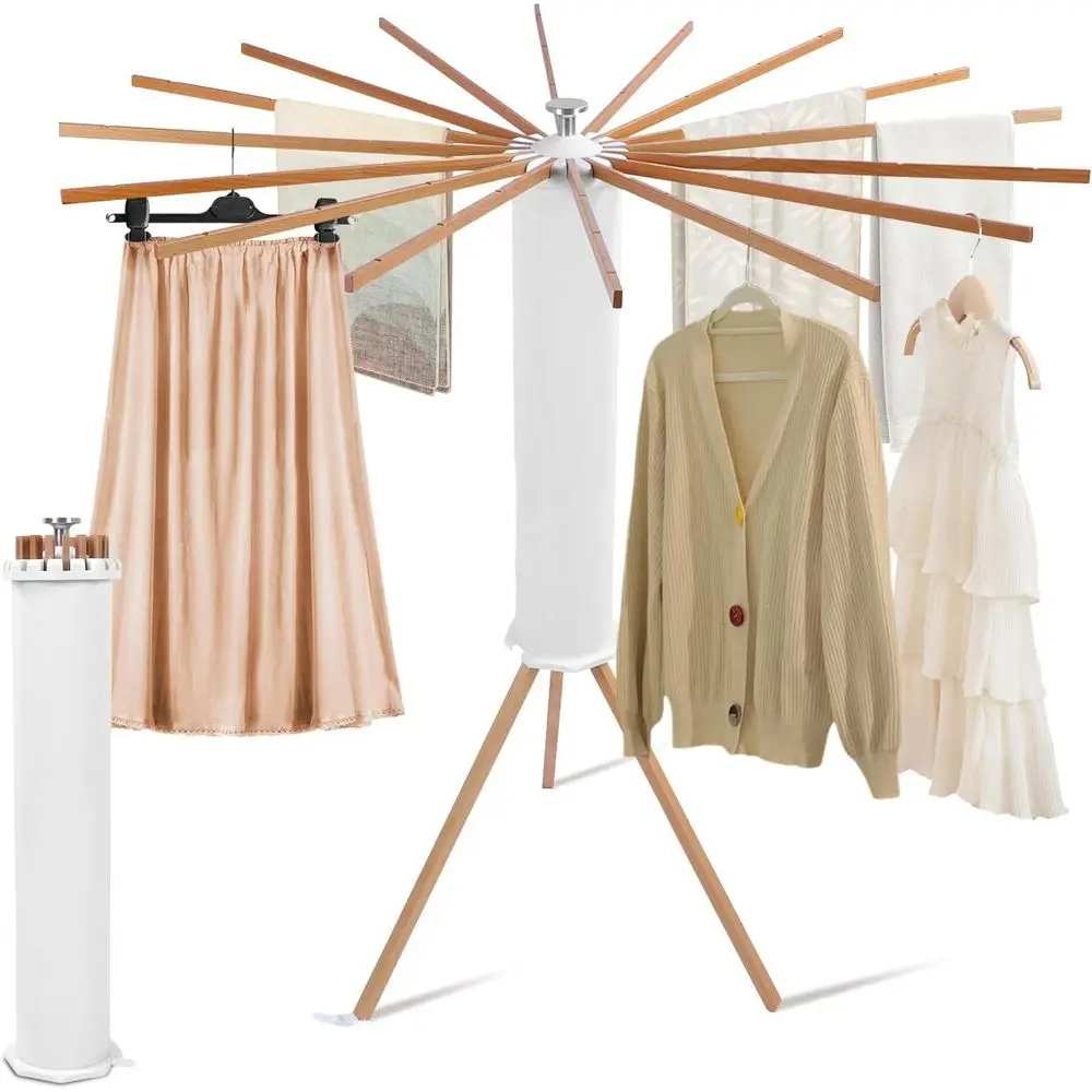 Portable Wooden Folding Clothes Drying Rack - Indoor Outdoor Laundry Hanger for Home or Travel
Portable Wooden Folding Clothes Drying Rack - Indoor Outdoor Laundry Hanger for Home or Travel