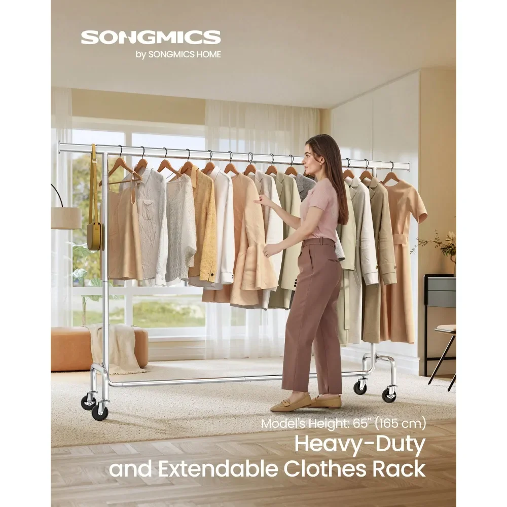 Clothes Rack With Wheels, HeavyDuty Garment Rack With Extendable Hanging Rod, 243 Lb Load Capacity, 17.7 X 6378.7 X 64.1 Inches
Clothes Rack With Wheels, HeavyDuty Garment Rack With Extendable Hanging Rod, 243 Lb Load Capacity, 17.7 X 6378.7 X 64.1 Inches