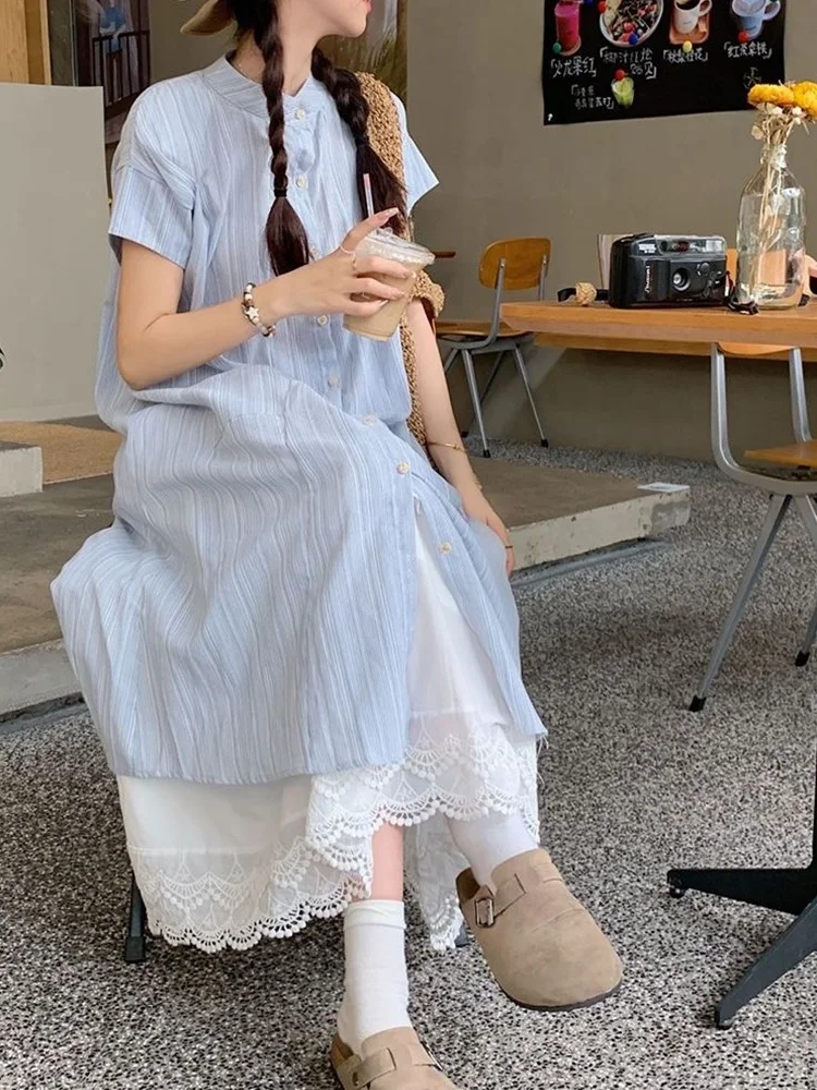 Sweet Japanese Sle Layered Clothing Set Women's Summer Striped irt Dr Lace f Skirt Midi Two Piece Set Faionable
Sweet Japanese Sle Layered Clothing Set Women's Summer Striped irt Dr Lace f Skirt Midi Two Piece Set Faionable
