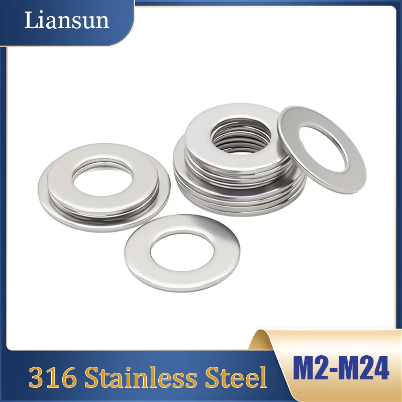 316 Stainless Steel Flat Washer Metal Gasket M1.6 M2 M3 M4 M5 M6 M8 M10-M24 Ultra-thin Large Flat Washer for Screws and Bolts
316 Stainless Steel Flat Washer Metal Gasket M1.6 M2 M3 M4 M5 M6 M8 M10-M24 Ultra-thin Large Flat Washer for Screws and Bolts