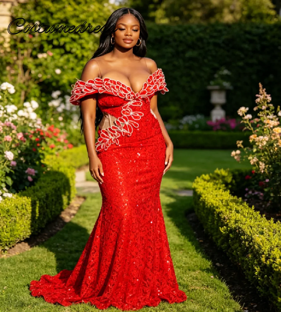 Red Sparkly Mermaid Prom Dress Off Shoulder 3D Leaf Florals Aso Ebi Evening Gowns 2026 African American Cutout Waist Formal Wear
Red Sparkly Mermaid Prom Dress Off Shoulder 3D Leaf Florals Aso Ebi Evening Gowns 2026 African American Cutout Waist Formal Wear