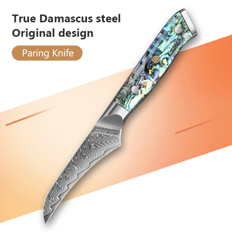 3,5-дюймовый нож для очистки овощей, японская дамасская сталь, 67-слойный нож, кухонный нож для разделения фруктов и овощей, ручка из ракушки морского ушка
3,5-дюймовый нож для очистки овощей, японская дамасская сталь, 67-слойный нож, кухонный нож для разделения фруктов и овощей, ручка из ракушки морского ушка
