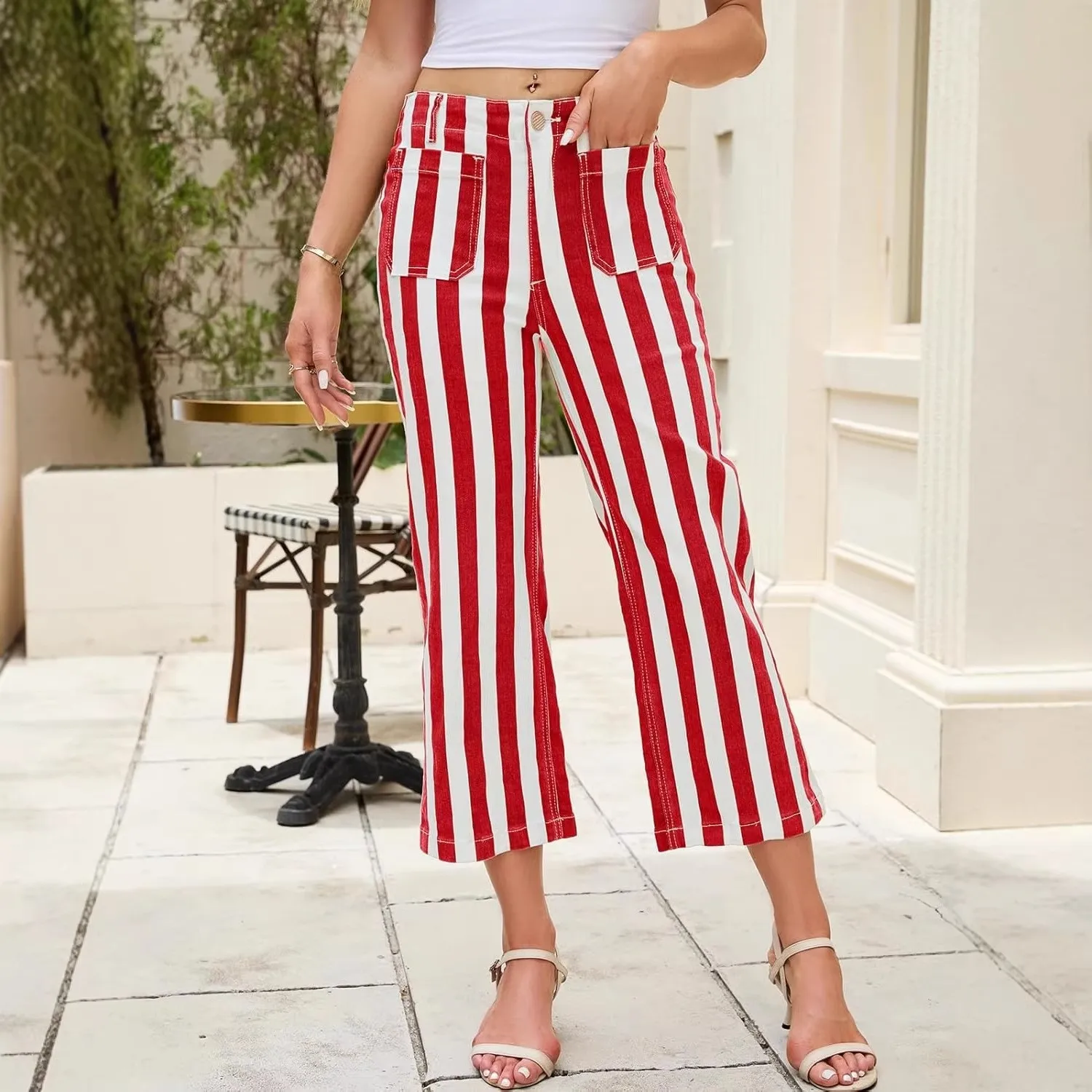 Women's Baggy Jeans Striped Mid Waist Denim Pants Wide Leg High Waist Denim Jeans Red White Striped Jeans Pants For Woman
Women's Baggy Jeans Striped Mid Waist Denim Pants Wide Leg High Waist Denim Jeans Red White Striped Jeans Pants For Woman