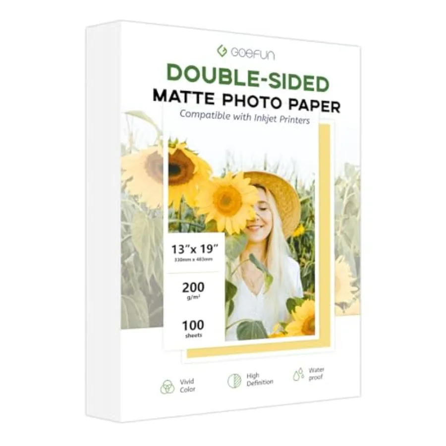 13 x 19 Double Sided Photo Paper Matte, Goefun 200GSM/54LB Inkjet Printer Paper for Posters and Art Prints, 100 Sheets
13 x 19 Double Sided Photo Paper Matte, Goefun 200GSM/54LB Inkjet Printer Paper for Posters and Art Prints, 100 Sheets