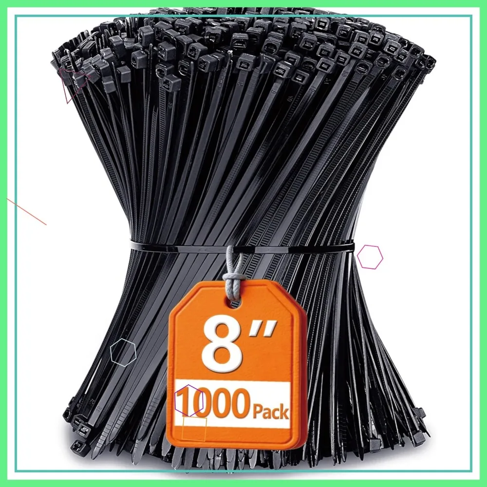 8 inch Zip Ties, 40 lb Tensile Strength, Black Cable Ties, 1000 Pack
8 inch Zip Ties, 40 lb Tensile Strength, Black Cable Ties, 1000 Pack