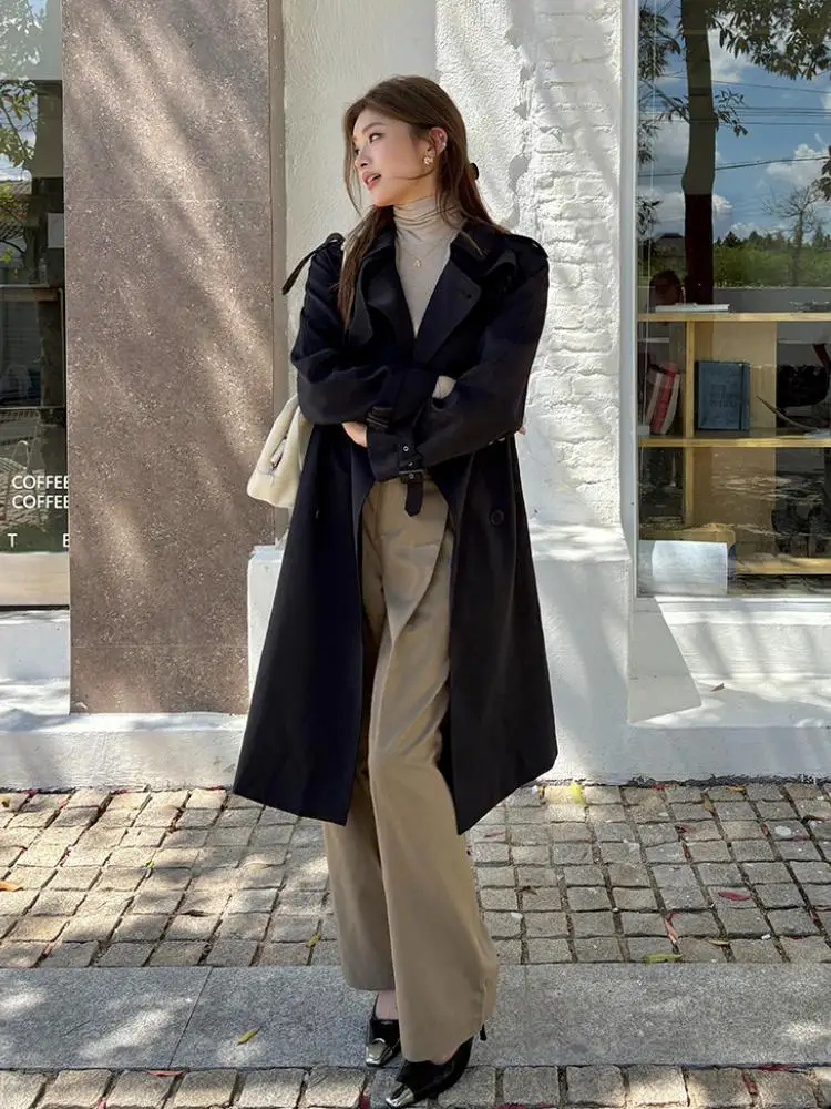Autumn Women's Black Long Sleeve Double Breasted Windbreaker Coat Korean Fashion New Elegant Temperament Versatile Trench Jacket
Autumn Women's Black Long Sleeve Double Breasted Windbreaker Coat Korean Fashion New Elegant Temperament Versatile Trench Jacket