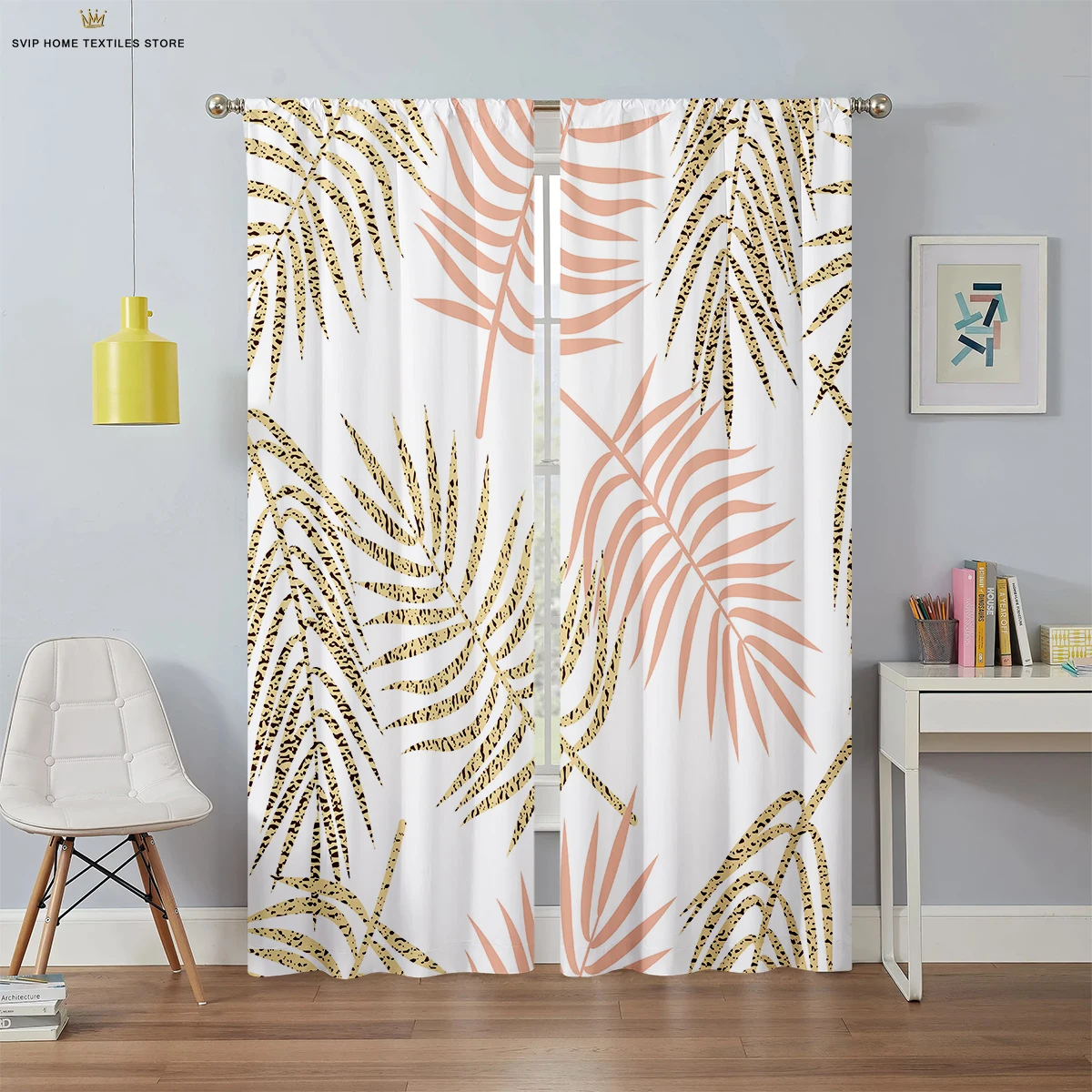 Gold Leaf Print Curtains, Tropical Vegetation, Living Room, Kitchen, Study Window Decoration, Bedroom, 2 Pcs Set
Gold Leaf Print Curtains, Tropical Vegetation, Living Room, Kitchen, Study Window Decoration, Bedroom, 2 Pcs Set