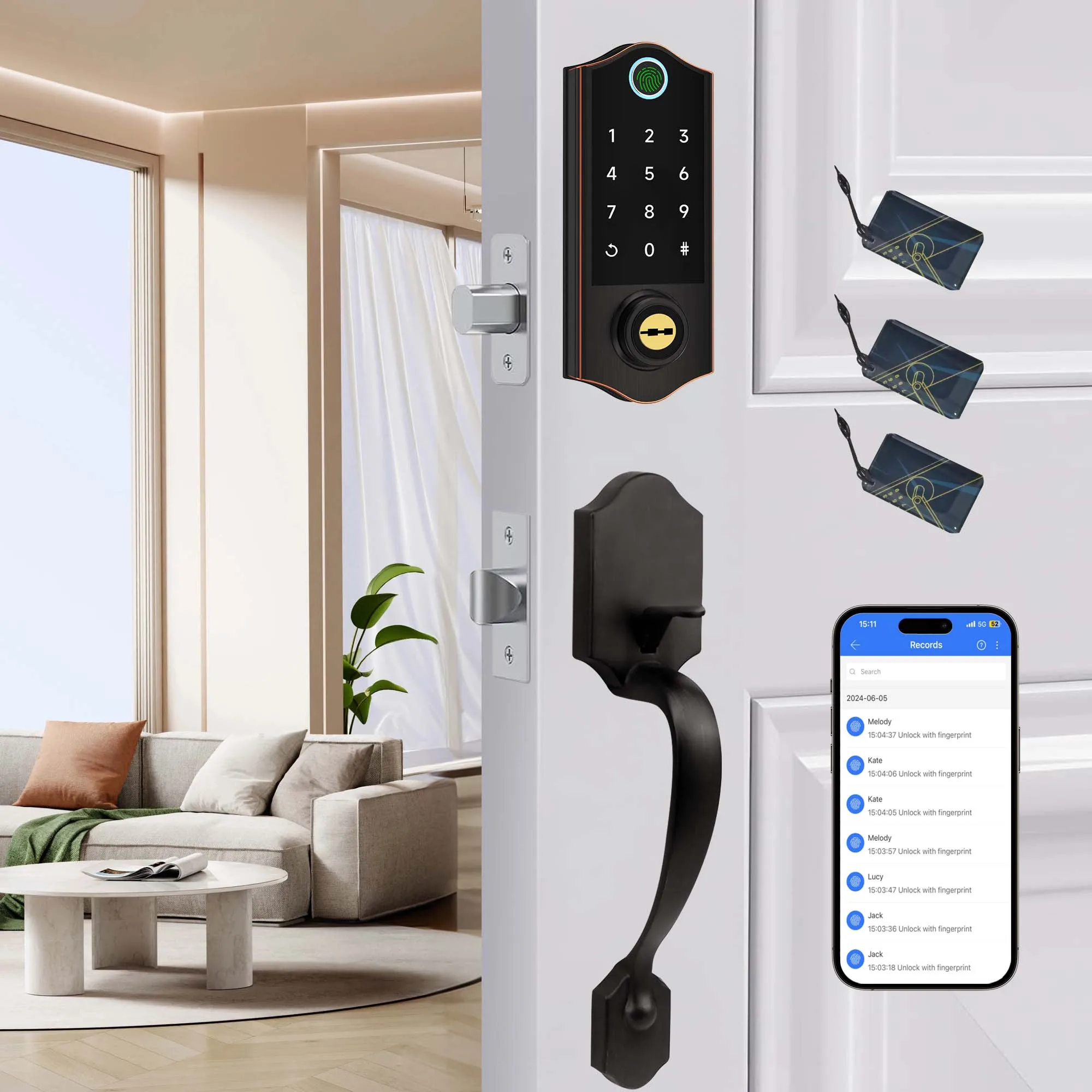 Keyless Entry Door Lock with Handle, Fingerprint Deadbolt Door Lock, Smart Door Locks for Front Door, Electronic Digital Keypad
Keyless Entry Door Lock with Handle, Fingerprint Deadbolt Door Lock, Smart Door Locks for Front Door, Electronic Digital Keypad