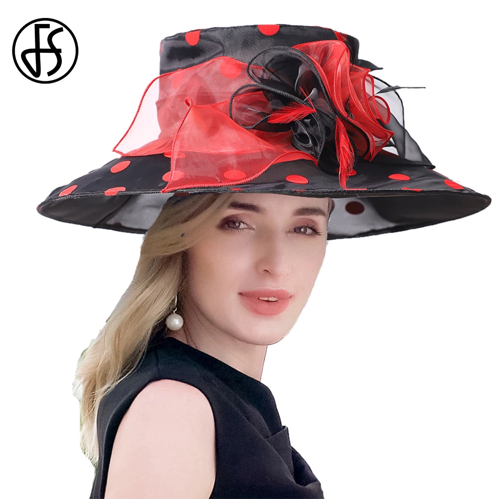FS Black Red Dot Kentucky Derby Hats For Women Wide Brim Wedding Cap With Feather Elegant Ladies Party Church Hat Sombrero 2025
FS Black Red Dot Kentucky Derby Hats For Women Wide Brim Wedding Cap With Feather Elegant Ladies Party Church Hat Sombrero 2025