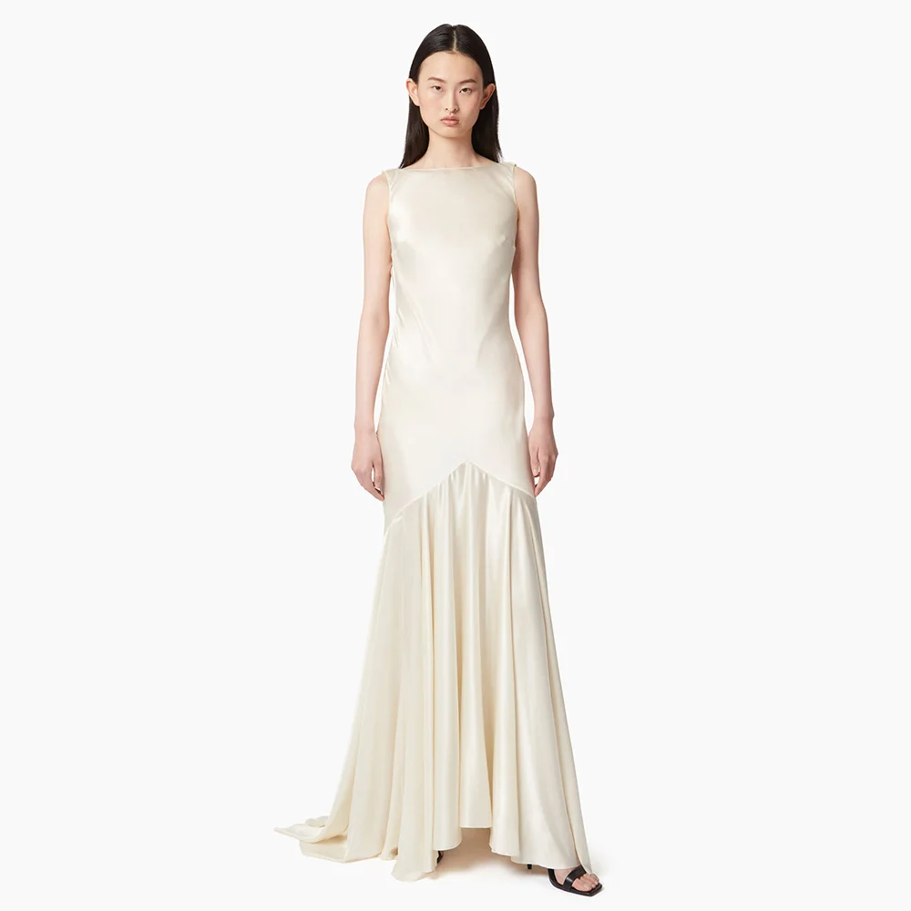 Elegant Formal Party Dresses Beige Satin Backless Mermaid Evening Gowns for Women Trumpet Sleeveless Ruched 2025 Prom Dress Long
Elegant Formal Party Dresses Beige Satin Backless Mermaid Evening Gowns for Women Trumpet Sleeveless Ruched 2025 Prom Dress Long