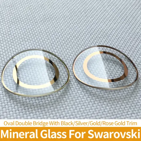 Mineral Glass For Swarovski 5296319 5200341 5158546 5158517 5296341 Models Oval Double Bridge With Silver/Black/Rose Gold Trim