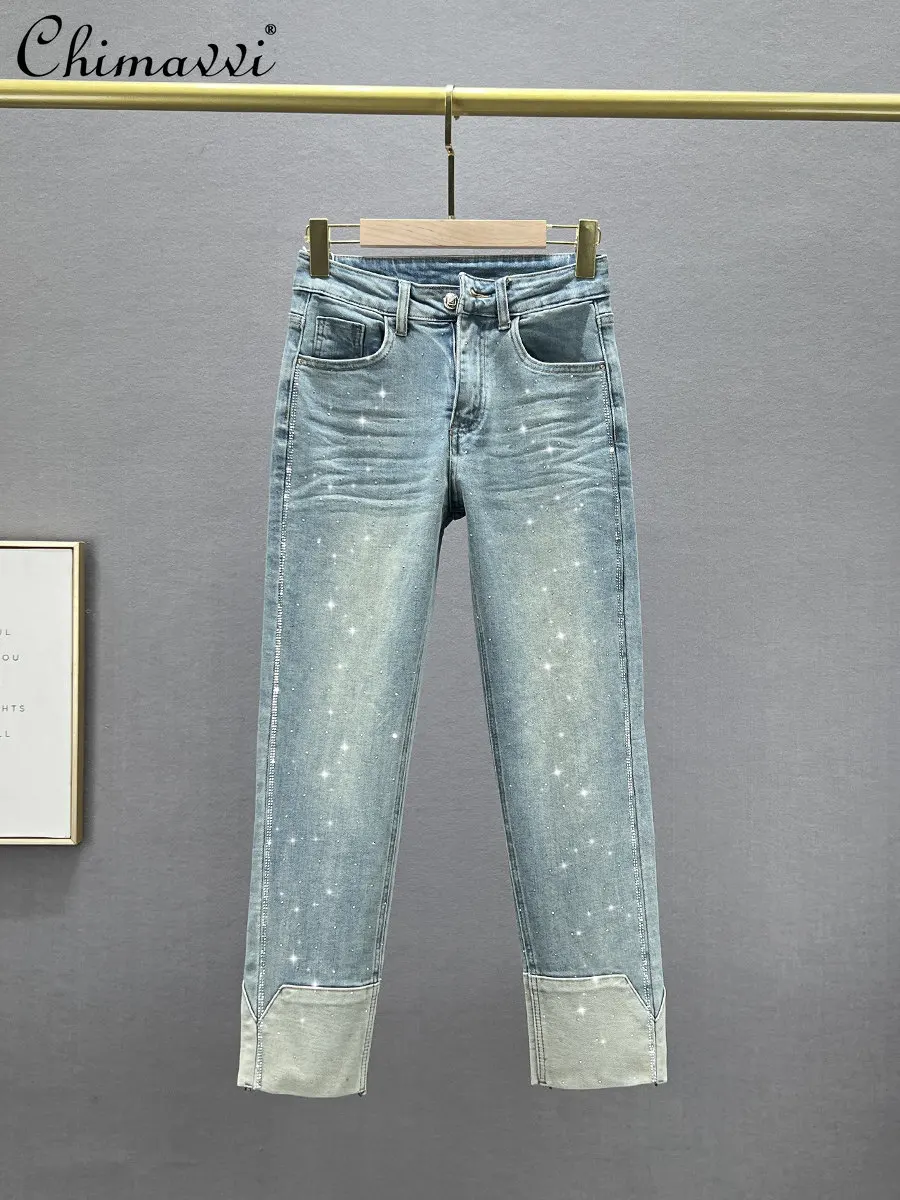 Fashion Nine-point Jeans Women Spring New Elastic High-waist Slim European Style Rhinestone Trim Straight-leg Cigarette Pants
Fashion Nine-point Jeans Women Spring New Elastic High-waist Slim European Style Rhinestone Trim Straight-leg Cigarette Pants