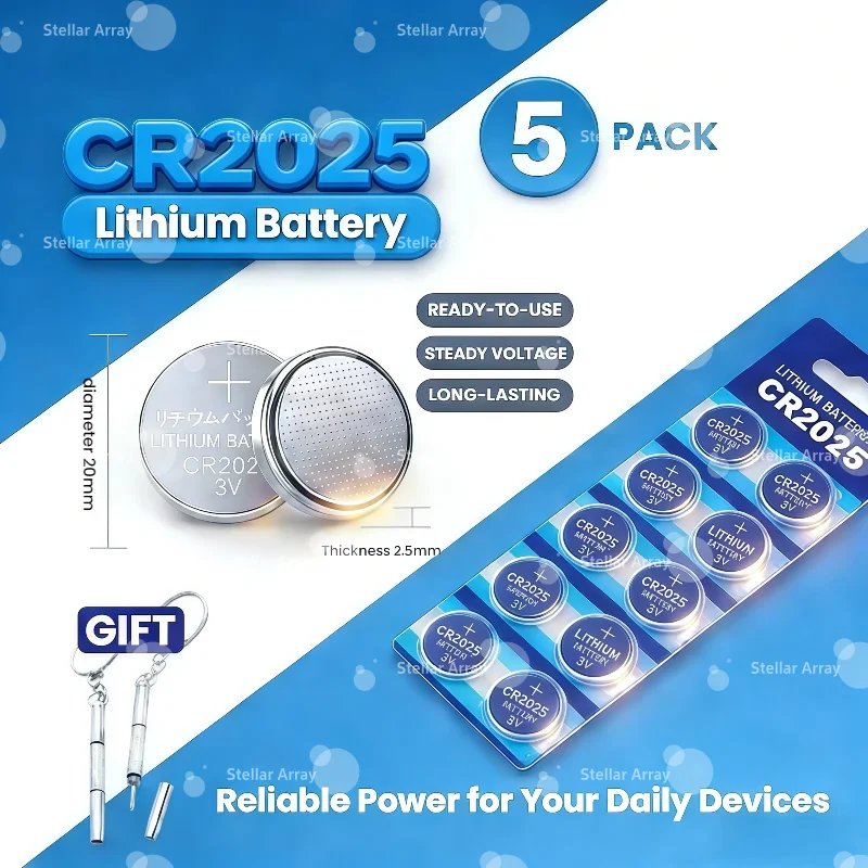 CR2025 3V Lithium Button Cell Battery for Toys Computer Clock Watch, Also Fits DL2025 BR2025 5003LC LM2025 Models
CR2025 3V Lithium Button Cell Battery for Toys Computer Clock Watch, Also Fits DL2025 BR2025 5003LC LM2025 Models