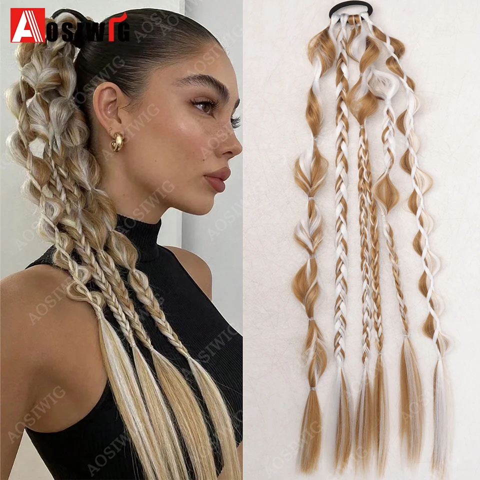 24Inch 6-Strand Handmade Mixed Color Synthetic Bubble Braid Ponytail Extension Elastic Band Long Braided Hairpiece Heat Resistan
24Inch 6-Strand Handmade Mixed Color Synthetic Bubble Braid Ponytail Extension Elastic Band Long Braided Hairpiece Heat Resistan