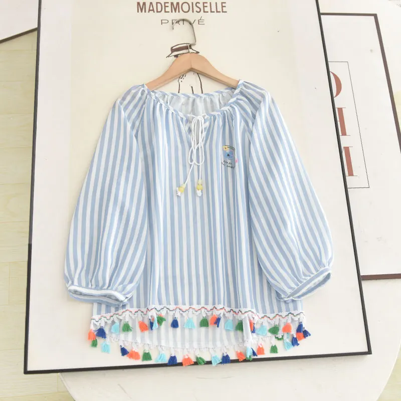 Blue Shirt Casual Stripe Print Tassel Design Domestic Ultra-High-End Women's Fashion Summer 2025 Shirt Casual Match All
Blue Shirt Casual Stripe Print Tassel Design Domestic Ultra-High-End Women's Fashion Summer 2025 Shirt Casual Match All