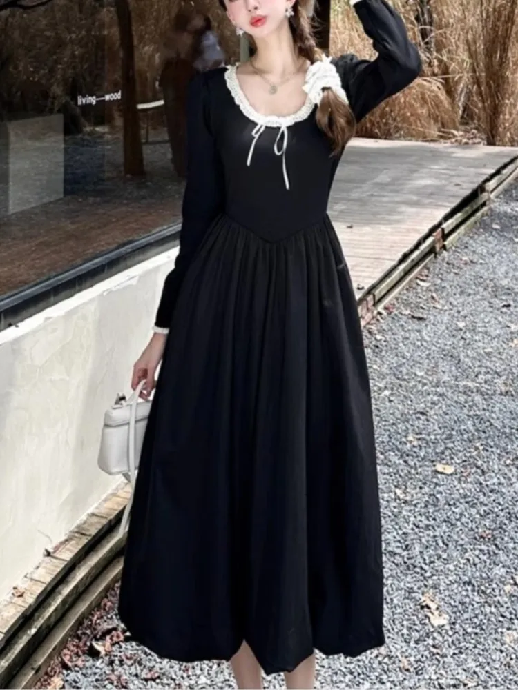 French Vintage Black Long Dress Women Autumn New O Neck Bow Long Sleeve Midi Dresses Elegant Female Office Vestidos Fashion Chic
French Vintage Black Long Dress Women Autumn New O Neck Bow Long Sleeve Midi Dresses Elegant Female Office Vestidos Fashion Chic