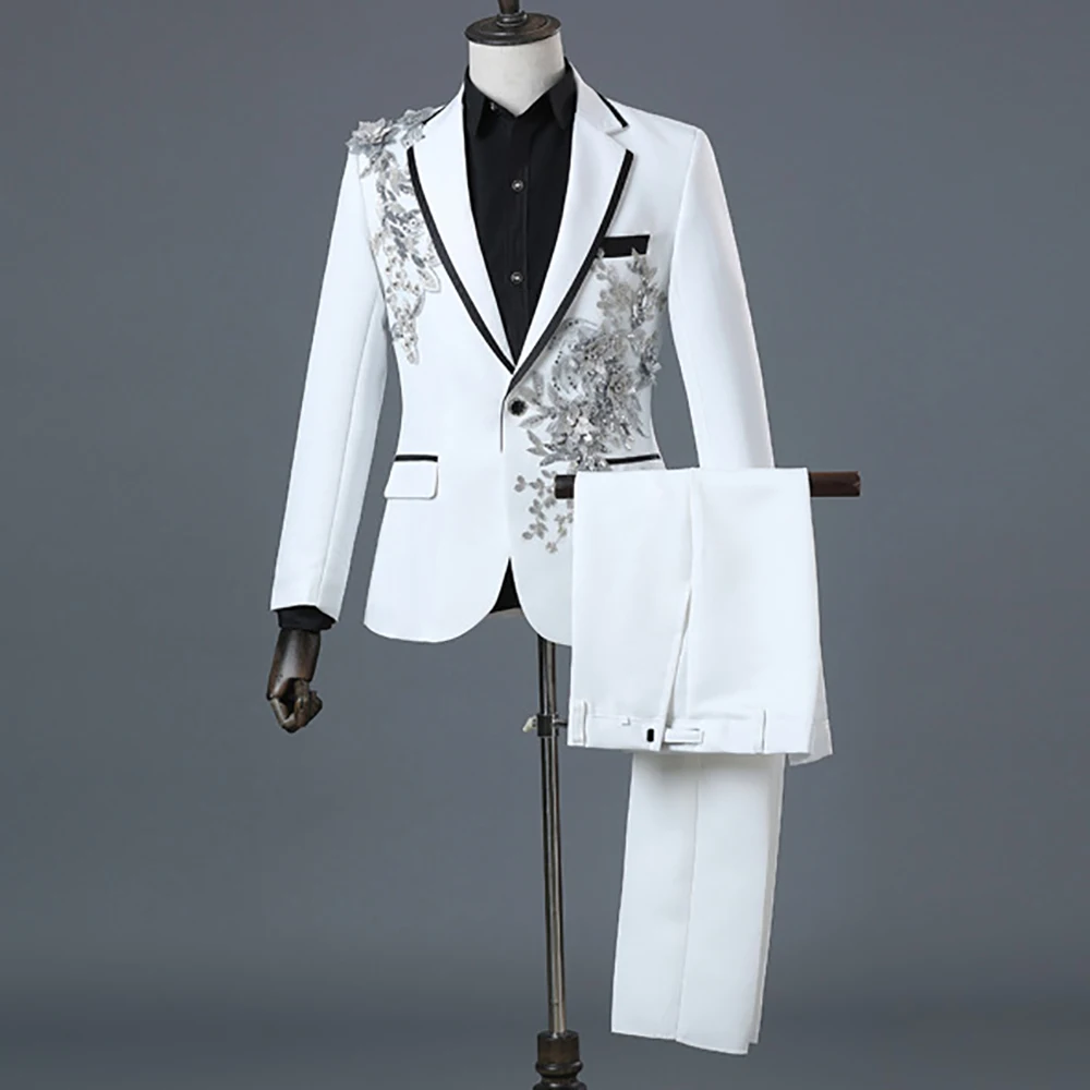 Men Jacket + Pants 2 Pieces Set Suits Wedding Groom Sets Male Host One Button Sequin Embroidery Tuxedo Suit Mens Stage Costume
Men Jacket + Pants 2 Pieces Set Suits Wedding Groom Sets Male Host One Button Sequin Embroidery Tuxedo Suit Mens Stage Costume
