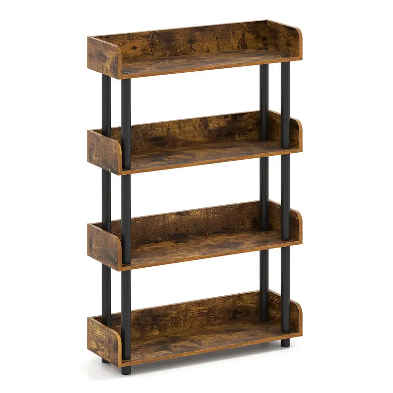 4-Tier Bookshelf Open Bookcase with Anti-Tipping Kit Industrial Storage Unit-Rustic Brown
4-Tier Bookshelf Open Bookcase with Anti-Tipping Kit Industrial Storage Unit-Rustic Brown