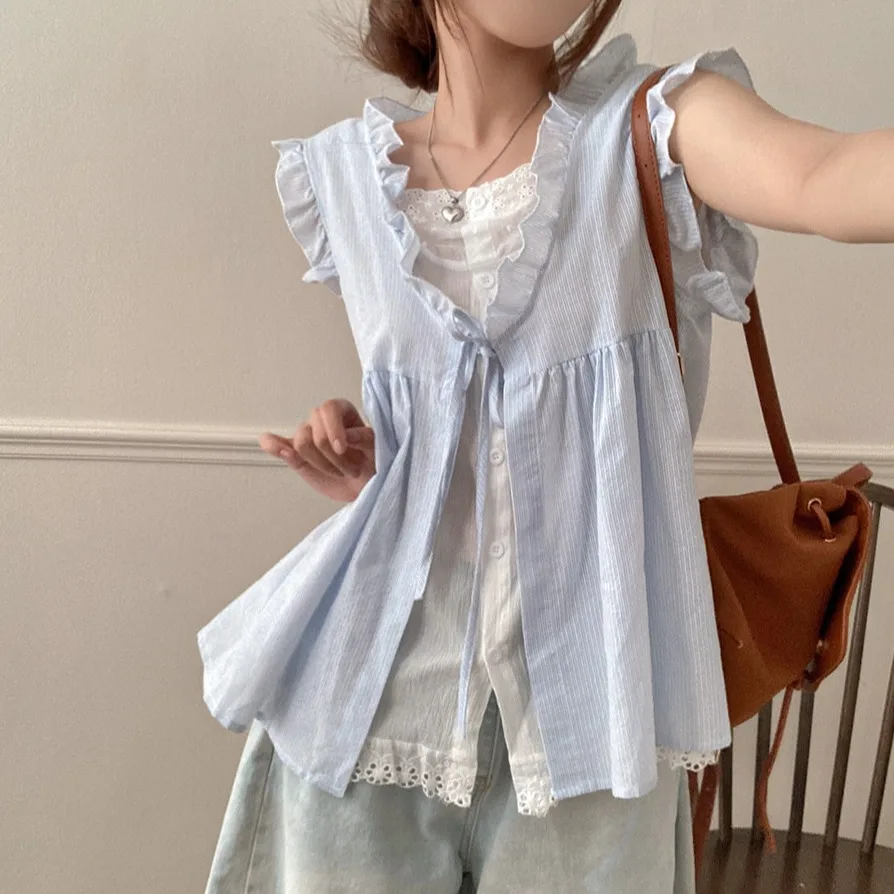 Korean Style Beautiful Soft Sleeveless Shirt Women Loose Design Sense Lace Fake Two-Piece Belted Top Women French Style Loose...
Korean Style Beautiful Soft Sleeveless Shirt Women Loose Design Sense Lace Fake Two-Piece Belted Top Women French Style Loose...