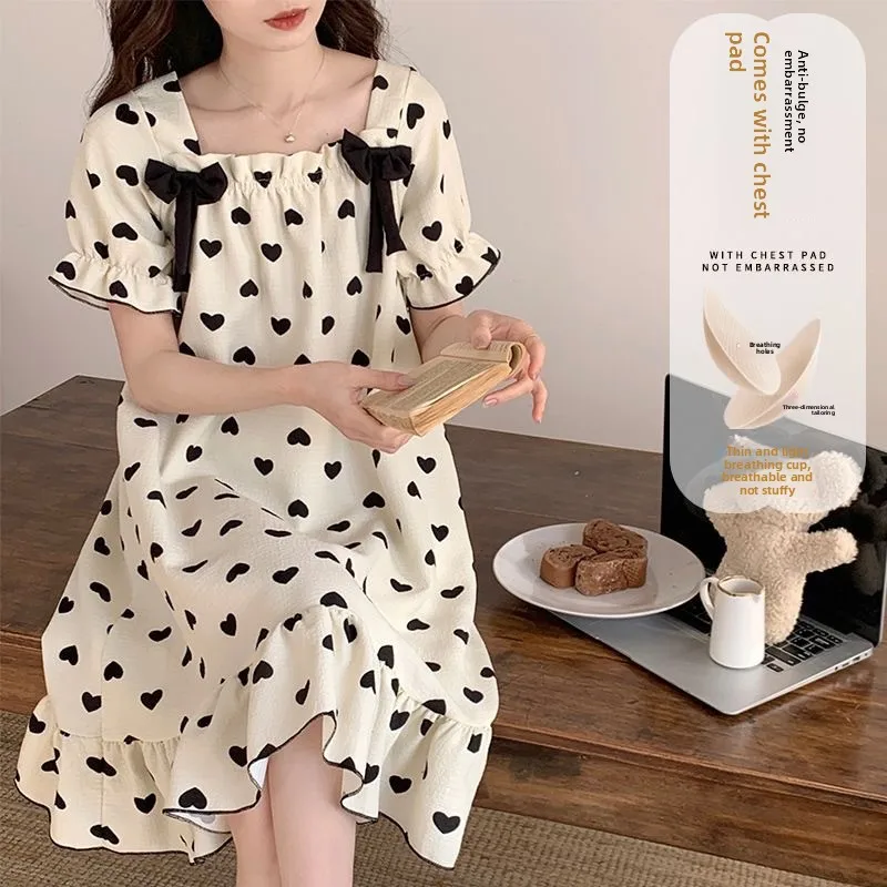 Sweet Cute Sexy Womens Summer Short Sleeve Loose Thin Nightdress With Chest Pads Bow Decor 5 Styles Sleep Dress Homewear
Sweet Cute Sexy Womens Summer Short Sleeve Loose Thin Nightdress With Chest Pads Bow Decor 5 Styles Sleep Dress Homewear
