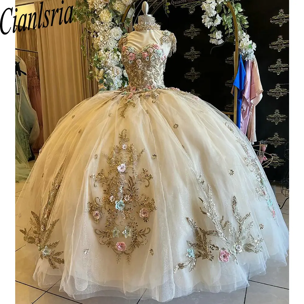 Champagne Crystal Beading Tassel Quinceanera Dresses Ball Gown 3D Flowers Appliques Lace Sweet 15 Birthday
Champagne Crystal Beading Tassel Quinceanera Dresses Ball Gown 3D Flowers Appliques Lace Sweet 15 Birthday