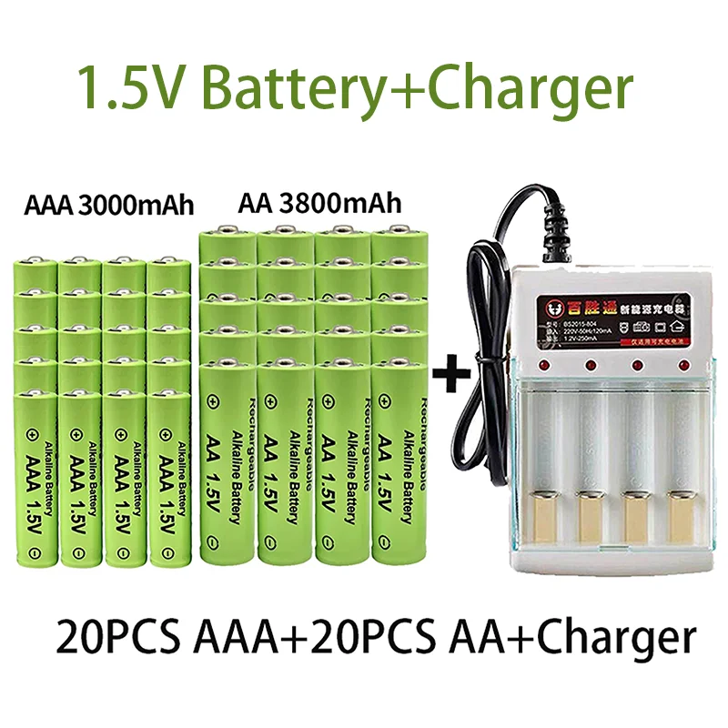 100% Original 1.5V AA3800mAh+AAA3000mAh Rechargeable Battery NI-MH 1.5V Battery for Clocks Mice Computers Toys So on + Charger
100% Original 1.5V AA3800mAh+AAA3000mAh Rechargeable Battery NI-MH 1.5V Battery for Clocks Mice Computers Toys So on + Charger