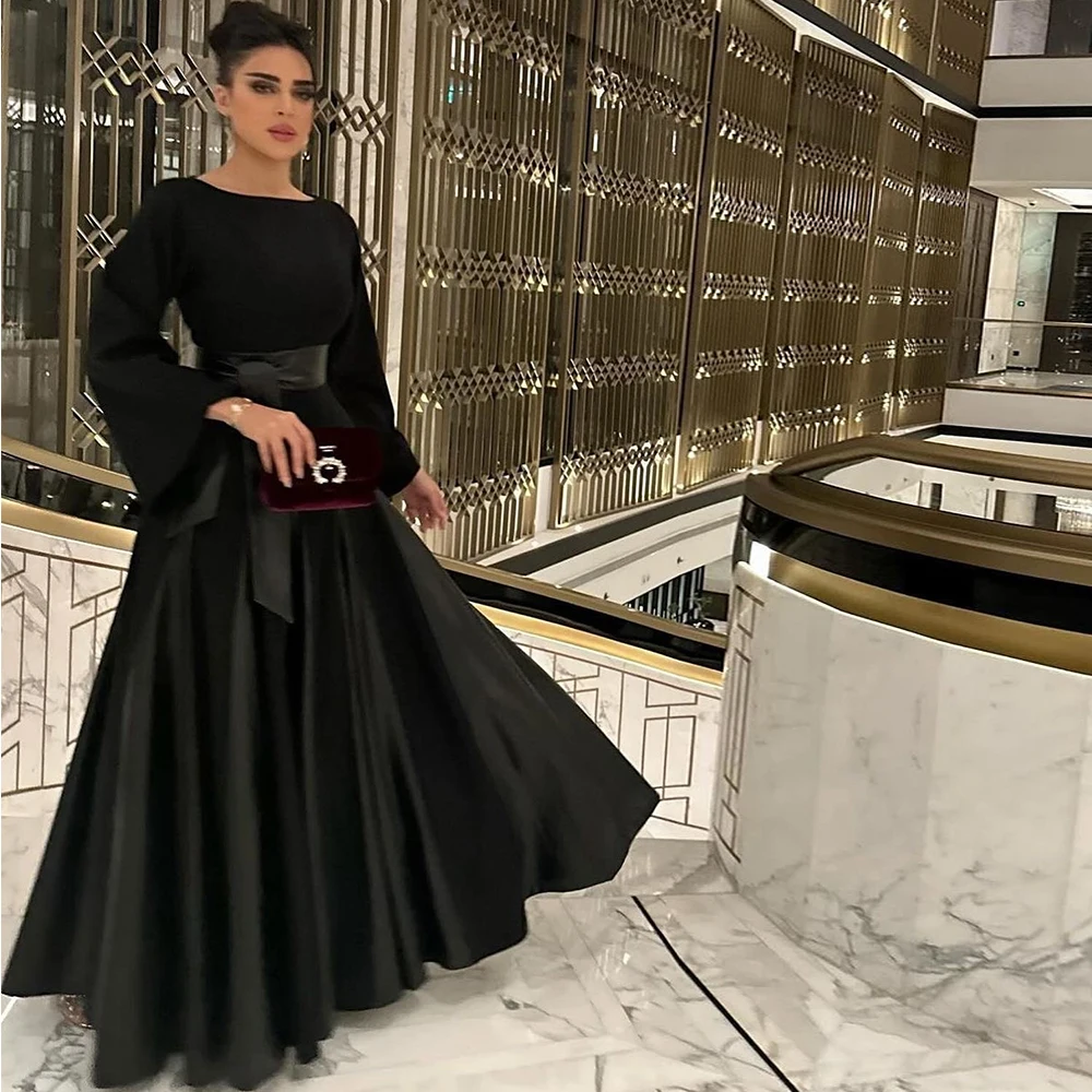 Modern Black A-Line Floor Length O-neck Satin Celebrity Dresses Belt Saudi Arabia Bow Special Occasion Gowns Long Sleeves
Modern Black A-Line Floor Length O-neck Satin Celebrity Dresses Belt Saudi Arabia Bow Special Occasion Gowns Long Sleeves
