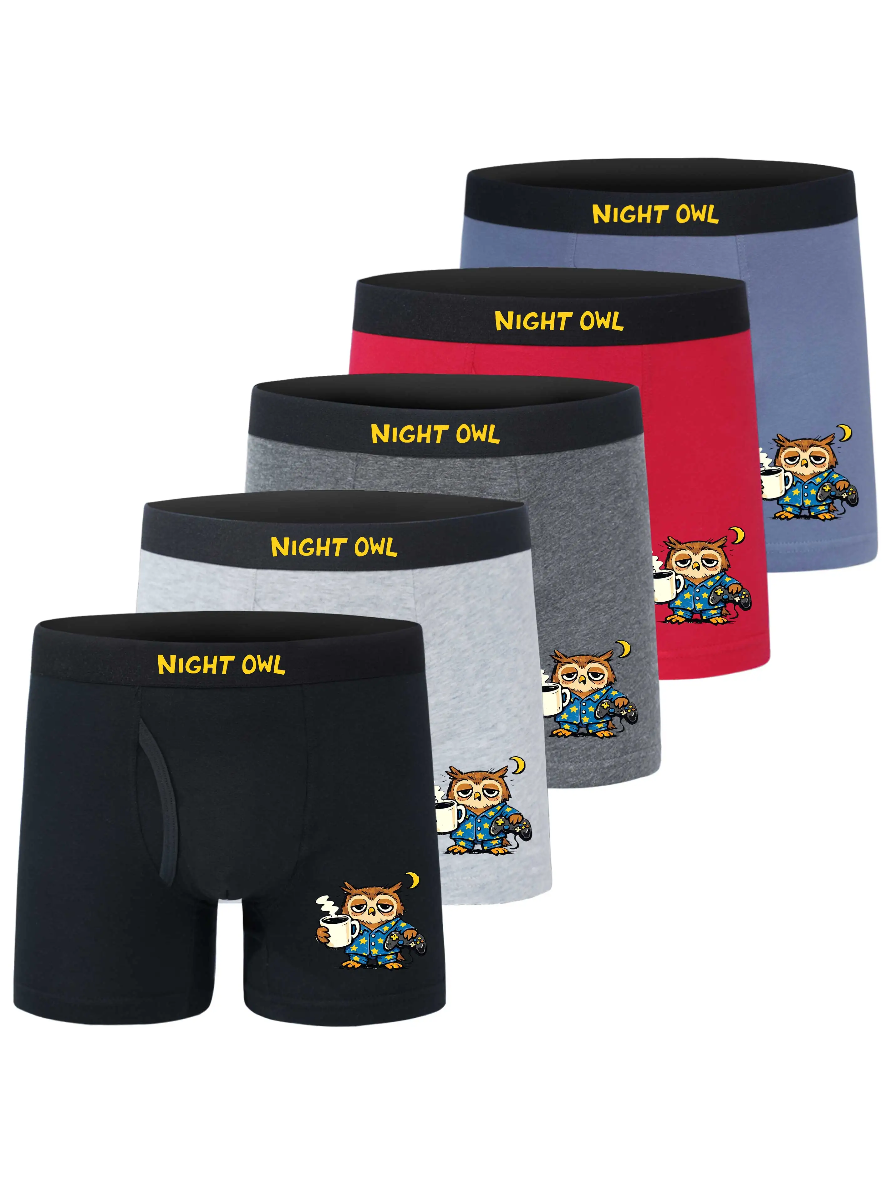 5PCS Kids' Soft Boxer Briefs Daily Wear Comfortable Underwear with Cool Night Owl Print 95% Cotton 5% Elastane
5PCS Kids' Soft Boxer Briefs Daily Wear Comfortable Underwear with Cool Night Owl Print 95% Cotton 5% Elastane