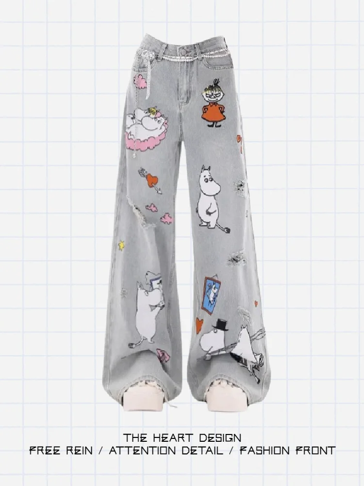 Light Blue Cartoon Pattern fiti Print Ripped Denim Jeans Women Summer New Loose Wide Leg Floor Length Pants High Waist
Light Blue Cartoon Pattern fiti Print Ripped Denim Jeans Women Summer New Loose Wide Leg Floor Length Pants High Waist