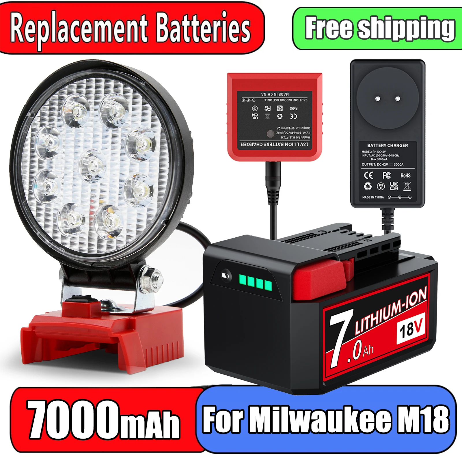 For Milwaukee M18 Battery 7000mAh/3800mAh 18V Rechargeable Li-ion Battery M18B5 XC 48-11-1815 2604-20 48-11-1850 Battery Charger
For Milwaukee M18 Battery 7000mAh/3800mAh 18V Rechargeable Li-ion Battery M18B5 XC 48-11-1815 2604-20 48-11-1850 Battery Charger