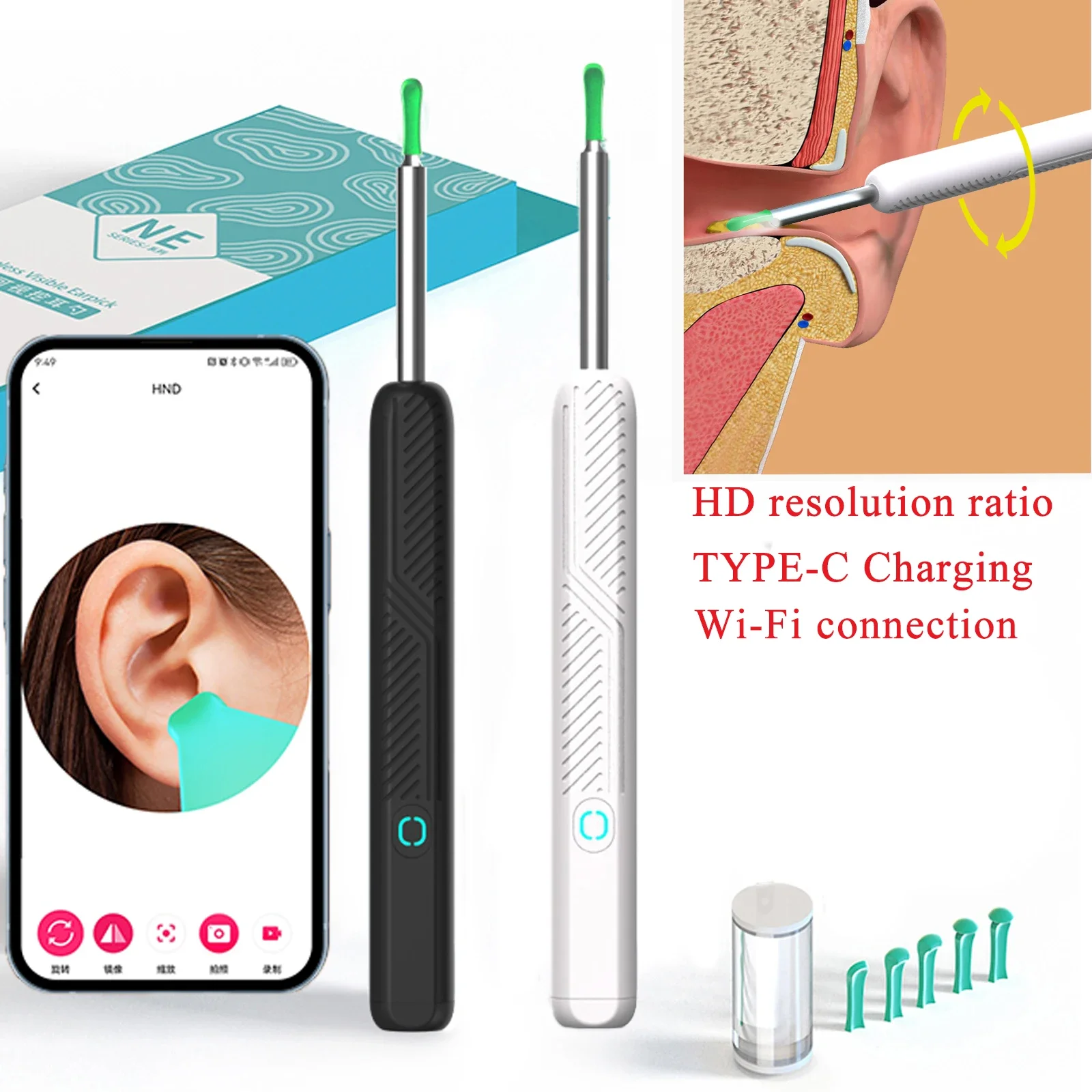 Wireless WiFi Ear Cleaner with HD Camera LED Otoscope for Ear Wax Removal USB-C Rechargeable Smart Visual Ear Picker & Borescope
Wireless WiFi Ear Cleaner with HD Camera LED Otoscope for Ear Wax Removal USB-C Rechargeable Smart Visual Ear Picker & Borescope
