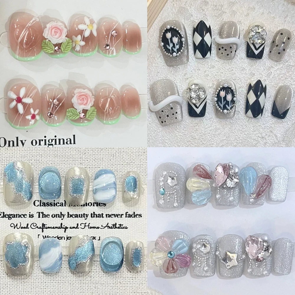 Kawaii Handmade 3D Flowers Wearable False Nail Cute Glitter Diamond Cat Eyes Coffin Short Round French Press On Nails Tips Art
Kawaii Handmade 3D Flowers Wearable False Nail Cute Glitter Diamond Cat Eyes Coffin Short Round French Press On Nails Tips Art