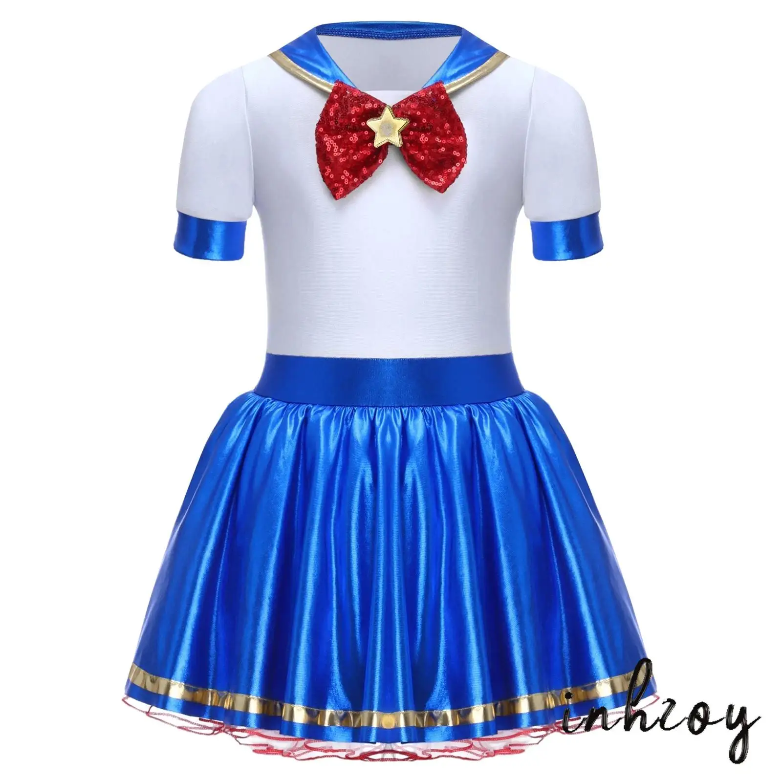 Girl Mariner Halloween Cosplay Costume Color Block Short Sleeve Detachable Bow Tie Ruffled Puffy Dress with Built-In Briefs
Girl Mariner Halloween Cosplay Costume Color Block Short Sleeve Detachable Bow Tie Ruffled Puffy Dress with Built-In Briefs