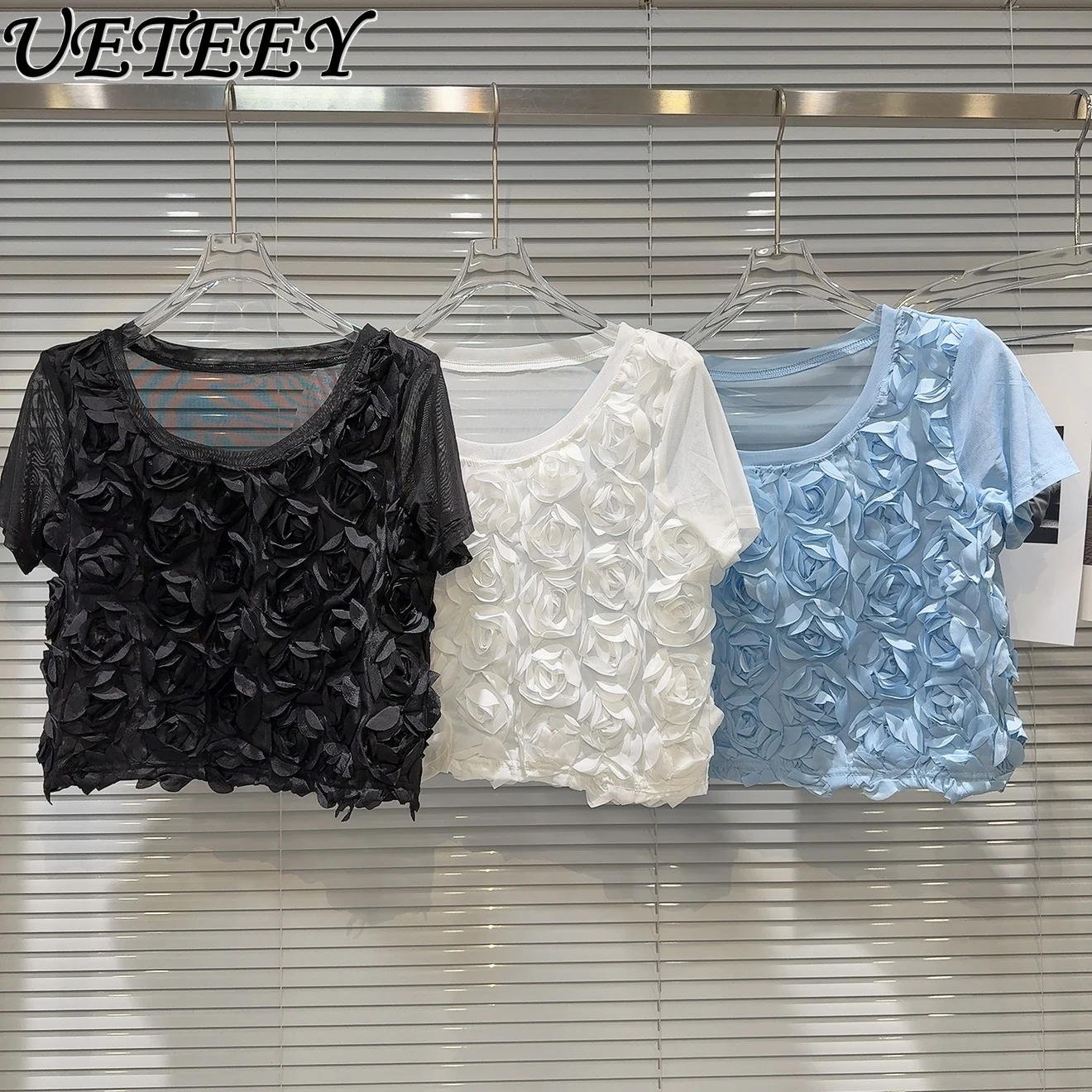 Summer New Niche Personalized Three-dimensional Rose Flower Short Solid Color Top Crew Neck Mesh Short-Sleeve T-shirt Women
Summer New Niche Personalized Three-dimensional Rose Flower Short Solid Color Top Crew Neck Mesh Short-Sleeve T-shirt Women