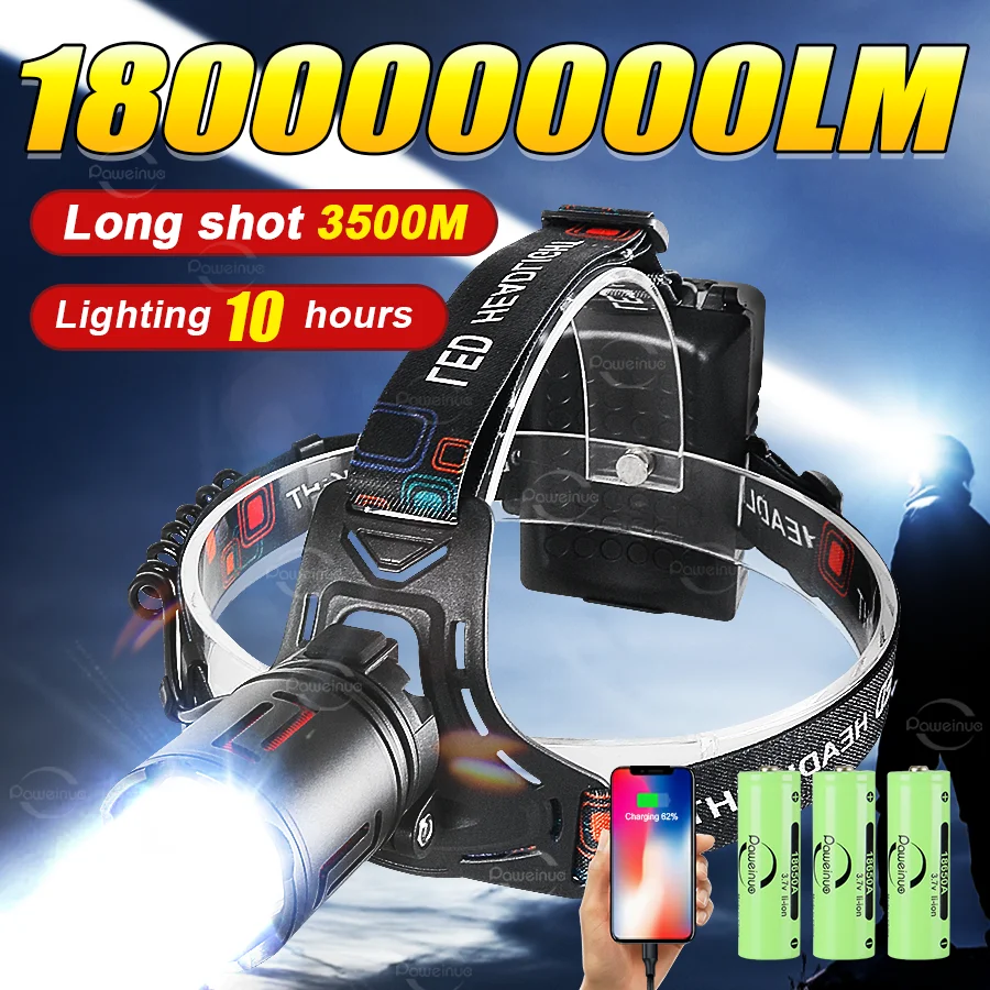 1800000LM сверхмощный светодиодный налобный фонарь сильный свет дальнего действия 3500 м налобный фонарик перезаряжаемый налобный фонарь для рыбалки и охоты
1800000LM сверхмощный светодиодный налобный фонарь сильный свет дальнего действия 3500 м налобный фонарик перезаряжаемый налобный фонарь для рыбалки и охоты