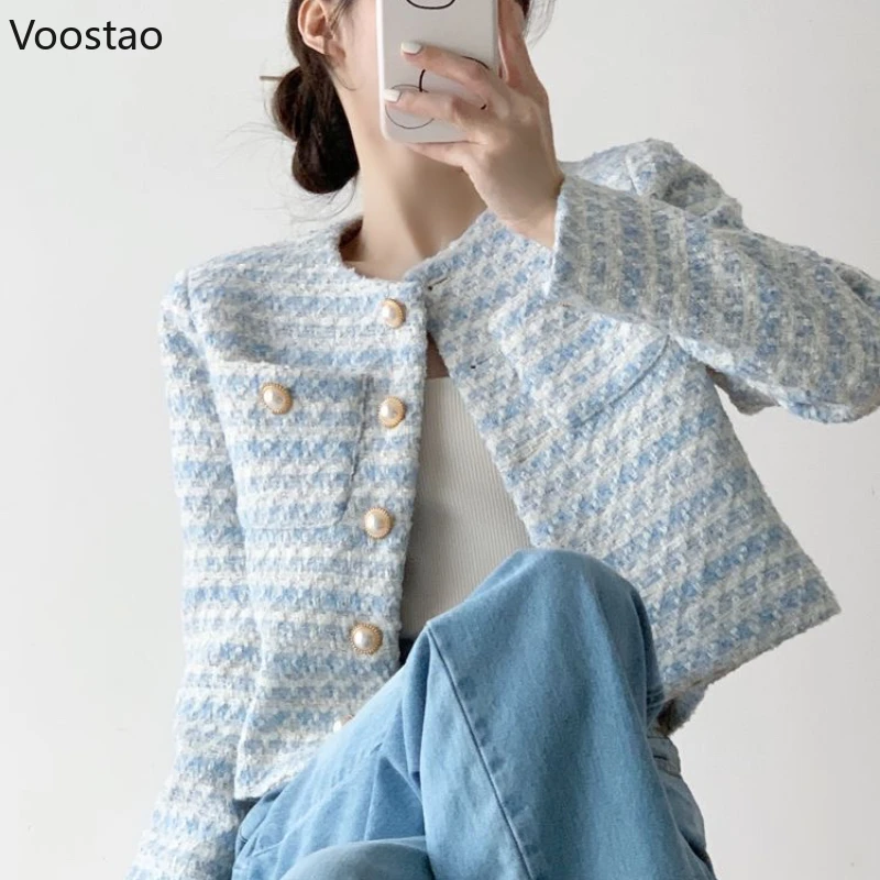 Autumn Elegant Tweed Coat Women Korean Sweet Chic O-Neck Pearl Button Woolen Cropped Jackets Spring Female Fashion Outwear Tops
Autumn Elegant Tweed Coat Women Korean Sweet Chic O-Neck Pearl Button Woolen Cropped Jackets Spring Female Fashion Outwear Tops