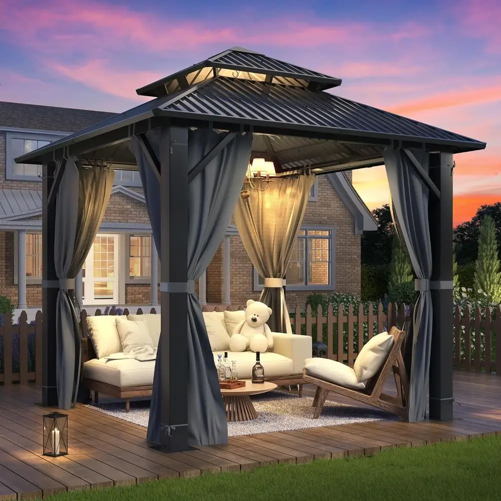 Прочная стальная беседка 8,5x8,5 футов с жесткой крышей, сеткой и шторами для улицы
Прочная стальная беседка 8,5x8,5 футов с жесткой крышей, сеткой и шторами для улицы