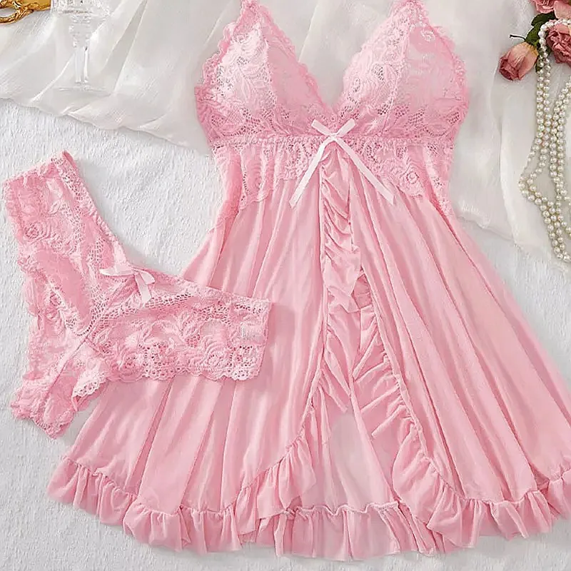 Suspender Suit Summer Ultra-thin Lace Nightgown Thong Set Women Sexy Lingerie Pyjamas Comfortable Sleepwear Hot Night Dress
Suspender Suit Summer Ultra-thin Lace Nightgown Thong Set Women Sexy Lingerie Pyjamas Comfortable Sleepwear Hot Night Dress