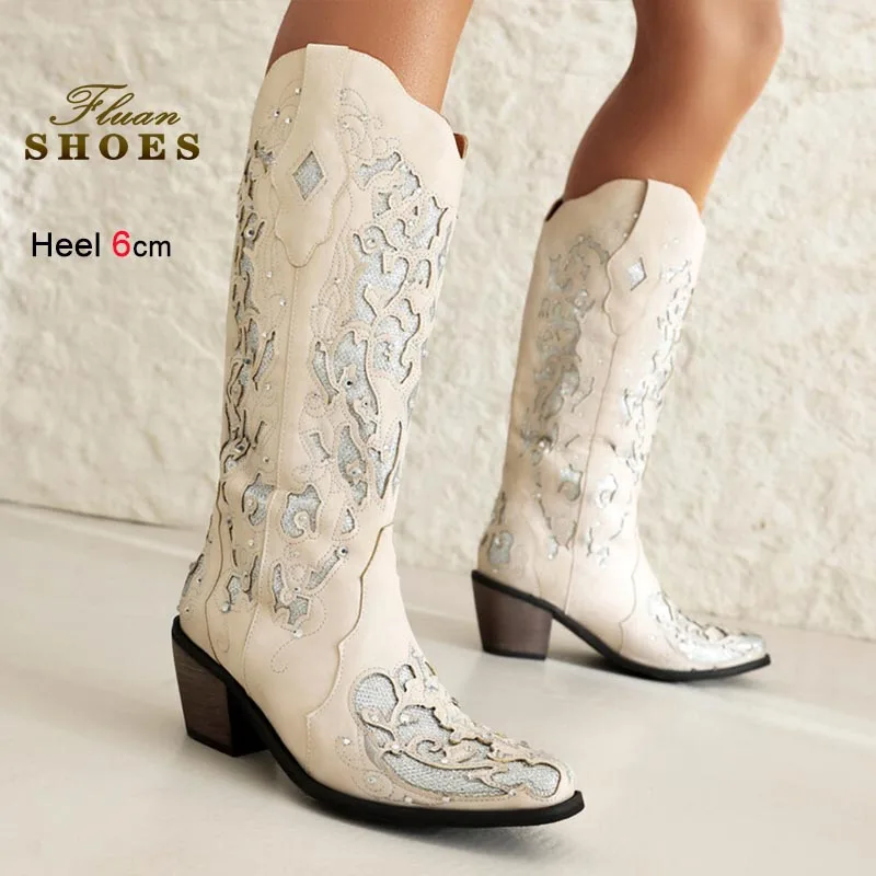 2026 Western Cowboy Boots Women's Knee Length Boots Rhinestone Hollow Out Floral Coarse Heel Long Boots Autumn Winter Lady Shoes
2026 Western Cowboy Boots Women's Knee Length Boots Rhinestone Hollow Out Floral Coarse Heel Long Boots Autumn Winter Lady Shoes