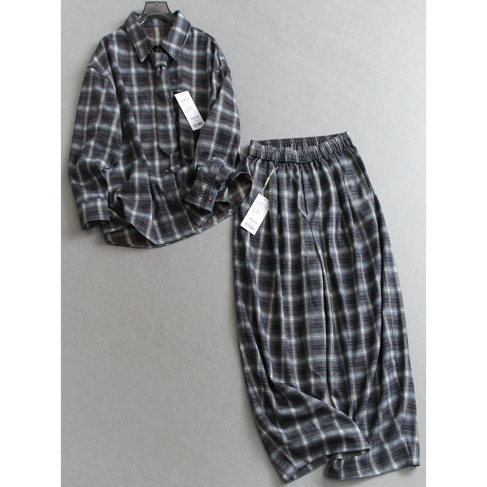 SuperAen Korean Style Contrast Color Plaid Polo Collar Belt Loose Long-sleeved Shirts Casual Long Pants Women's Sets
SuperAen Korean Style Contrast Color Plaid Polo Collar Belt Loose Long-sleeved Shirts Casual Long Pants Women's Sets