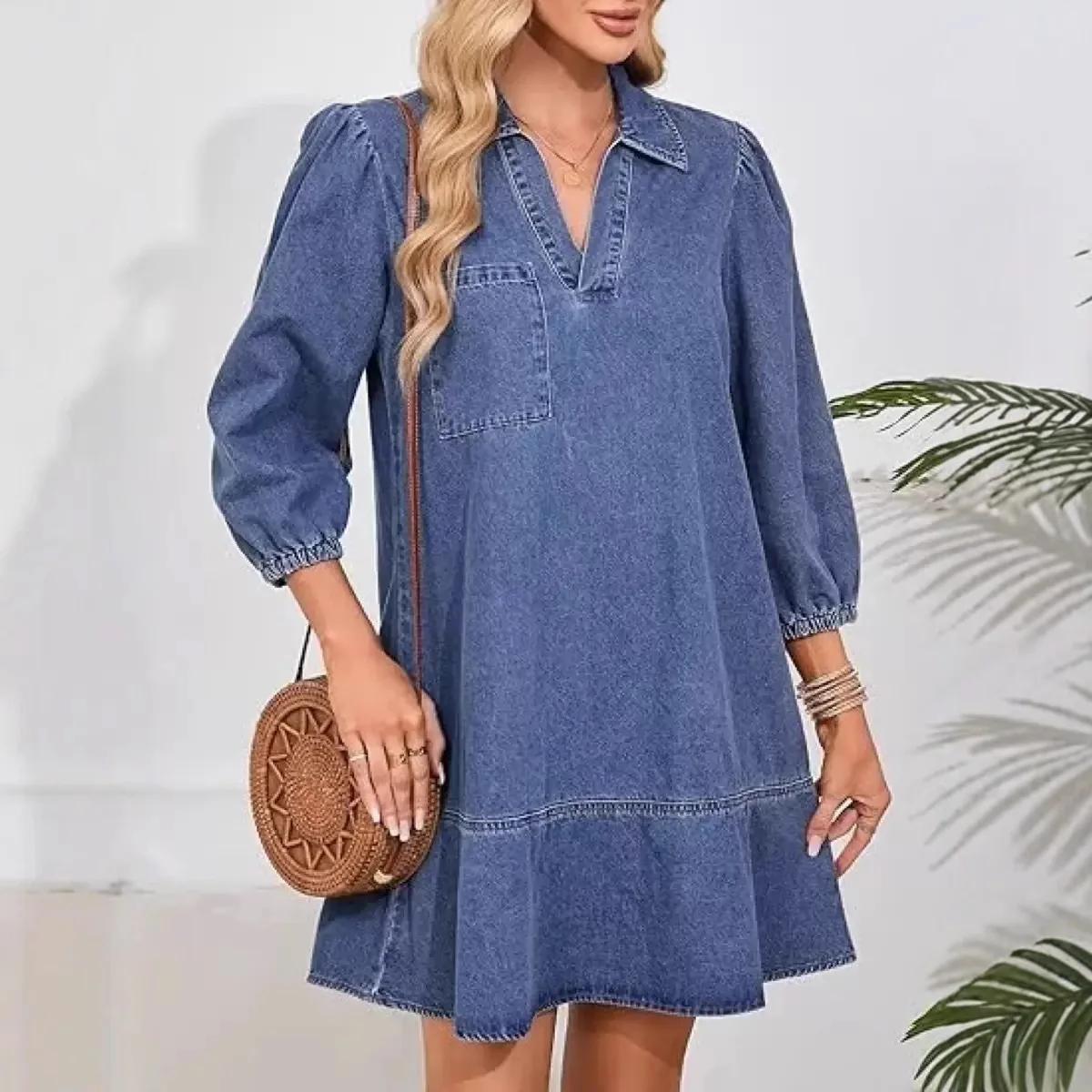 Summer 2026 Women's Casual Half Open Collar Dress with Seven Quarter Bubble Sleeves Trendy Cowboy Style
Summer 2026 Women's Casual Half Open Collar Dress with Seven Quarter Bubble Sleeves Trendy Cowboy Style