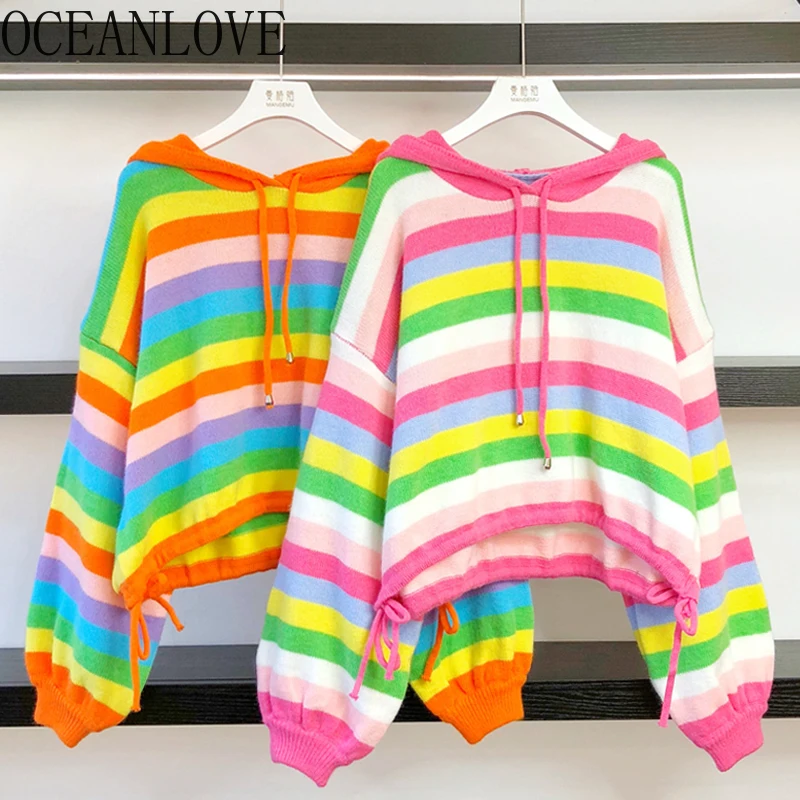 OCEANLOVE Japanese Style Women Sweaters Stripes Autumn Winter Loose Rainbow Sweet Pull Femme Loose Fashion Retro Sueteres
OCEANLOVE Japanese Style Women Sweaters Stripes Autumn Winter Loose Rainbow Sweet Pull Femme Loose Fashion Retro Sueteres