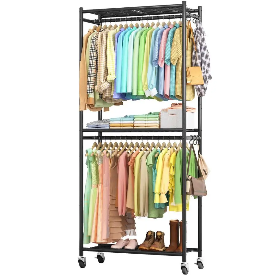 Rack 33.0 x 12.2 x 79.5 Clothing Rack with Shelves amp Wheels, MultiFunctional Wardrobe Closet with Hooks, Sturdy Metal Garment
Rack 33.0 x 12.2 x 79.5 Clothing Rack with Shelves amp Wheels, MultiFunctional Wardrobe Closet with Hooks, Sturdy Metal Garment