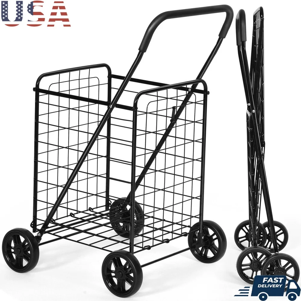 Portable Folding Shopping Cart Utility Trolley Lightweight Steel Frame Oversized Basket 4 Large Wheels Grocery Travel Hauling
Portable Folding Shopping Cart Utility Trolley Lightweight Steel Frame Oversized Basket 4 Large Wheels Grocery Travel Hauling