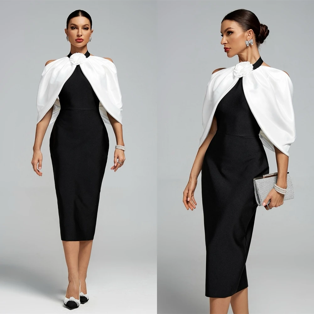 Customized Temperament Black Satin Evening Dress Mermaid Halter Off the Shoulder Half Sleeves Celebrity Gowns Flowers Prom Dress
Customized Temperament Black Satin Evening Dress Mermaid Halter Off the Shoulder Half Sleeves Celebrity Gowns Flowers Prom Dress