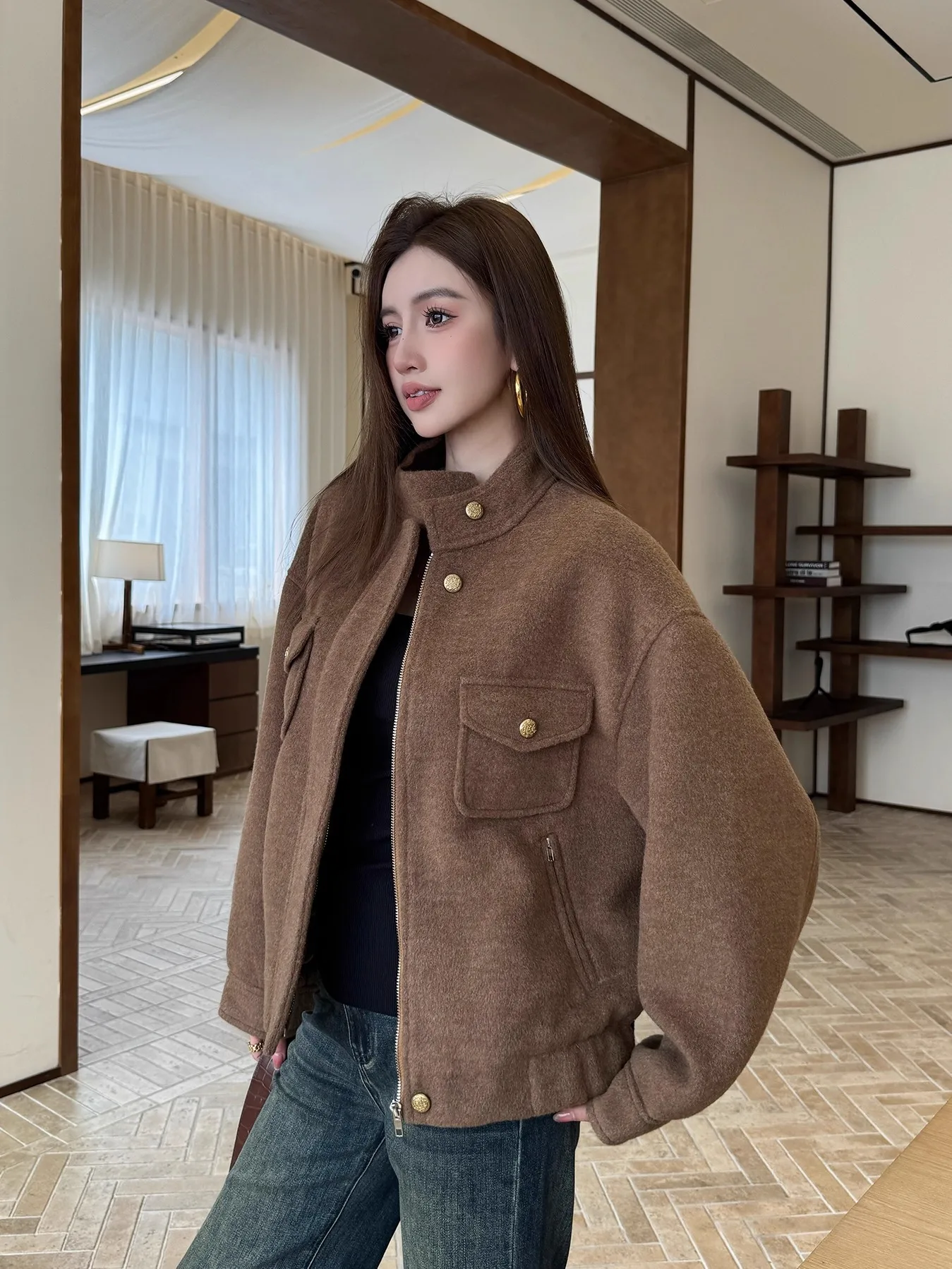 Faionable Thiened Woolen Jaet Женская верхняя одежда свободного кроя с воротником-стойкой осень-зима из смеси полиэстера Long Sve
Faionable Thiened Woolen Jaet Женская верхняя одежда свободного кроя с воротником-стойкой осень-зима из смеси полиэстера Long Sve